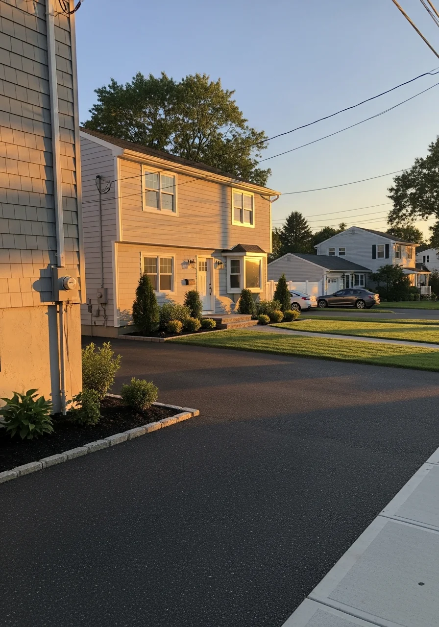 Hauppauge residential street showing updated homes with modern renovations and landscaping