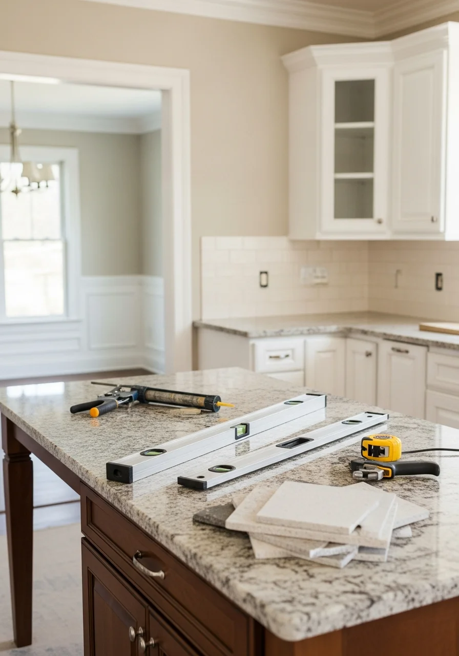 Modern kitchen remodel with custom cabinetry and granite countertops in Holbrook home